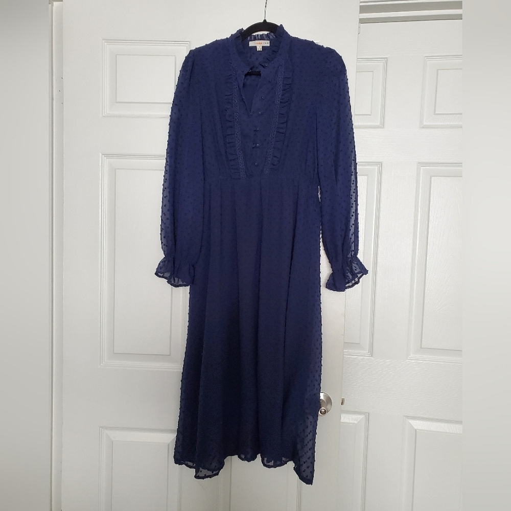 Orange Creek Navy Blue Swiss Dot Maxi Dress